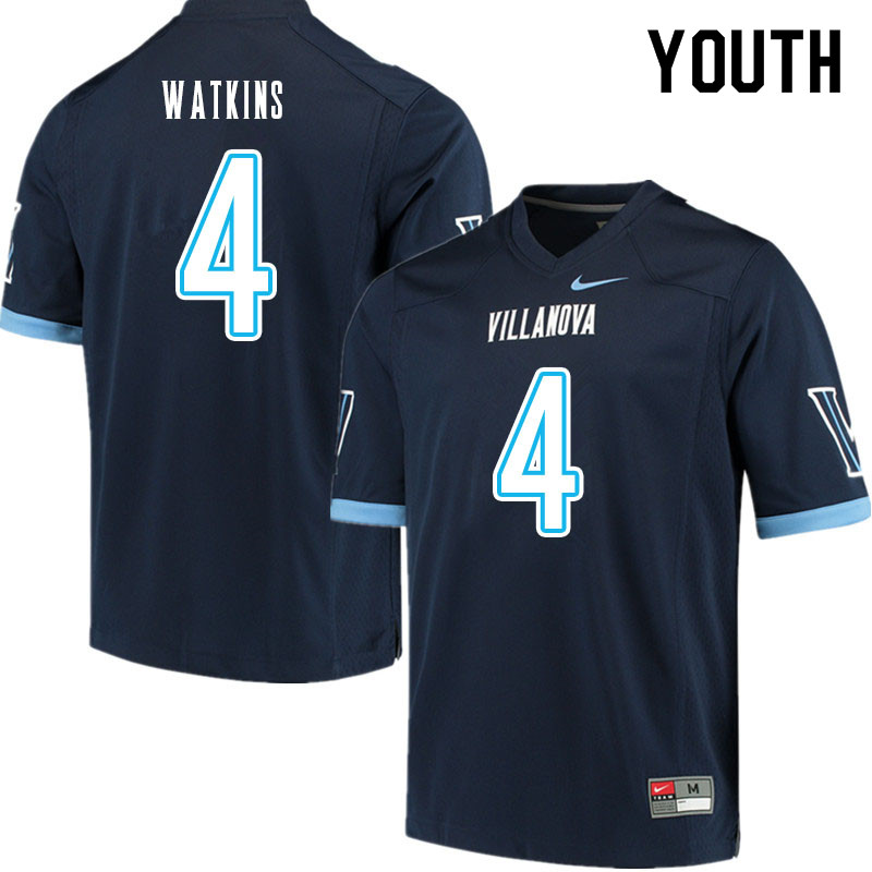 Youth #4 Connor Watkins Villanova Wildcats College Football Jerseys Sale-Navy - Click Image to Close